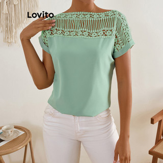 Lovito Blusa de renda lisa Boho com costura para mulheres LBL17537 em Oferta na Shopee