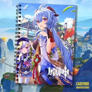 Caderno Universitário Personalizado Genshin Impact  1 Matéria, 5 Matérias, 10 Matérias,  15 Matérias