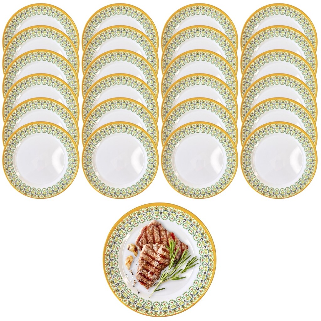 24 Pratos Raso em Melamina 23cm Decorada Buffet Restaurantes