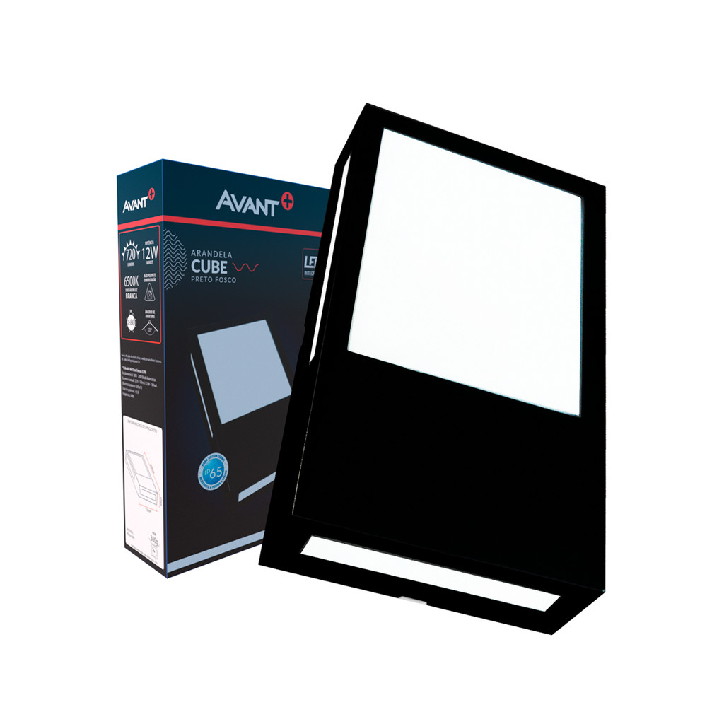 Arandela Externa Led Integrado Cube 12w 6500k Luz Branco Frio Cor Preto Fosco Avant em Oferta na Shopee