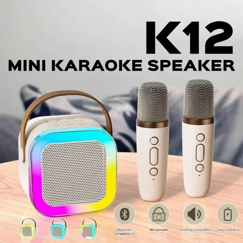 Imagem K12 Caixa de som sem fio com microfone Karaokê, Mini Alto-falante Bluetooth portátil de Karaoke com 1/2 Microfone