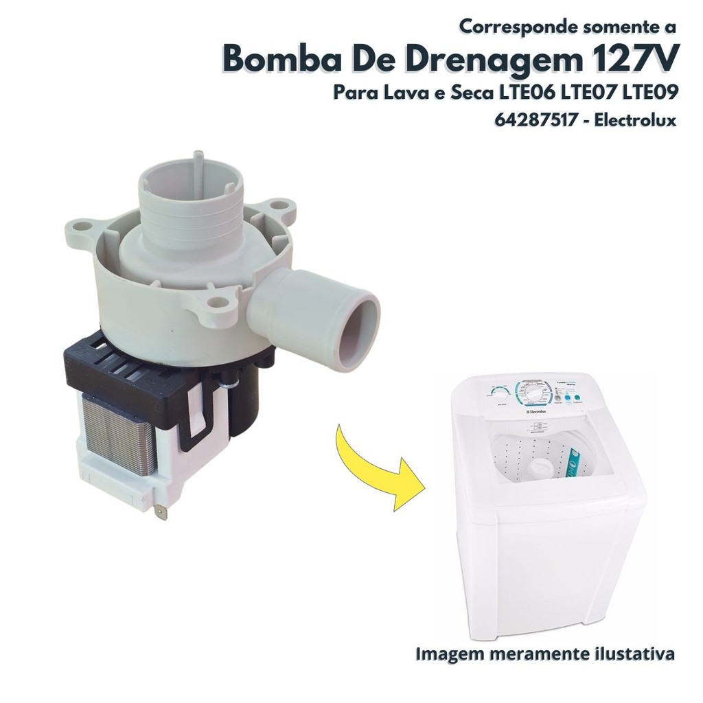 Eletrobomba De Drenagem Completa 127V Para Lava e Seca LTE06 LTE07 LTE09 Electrolux Original 64287517