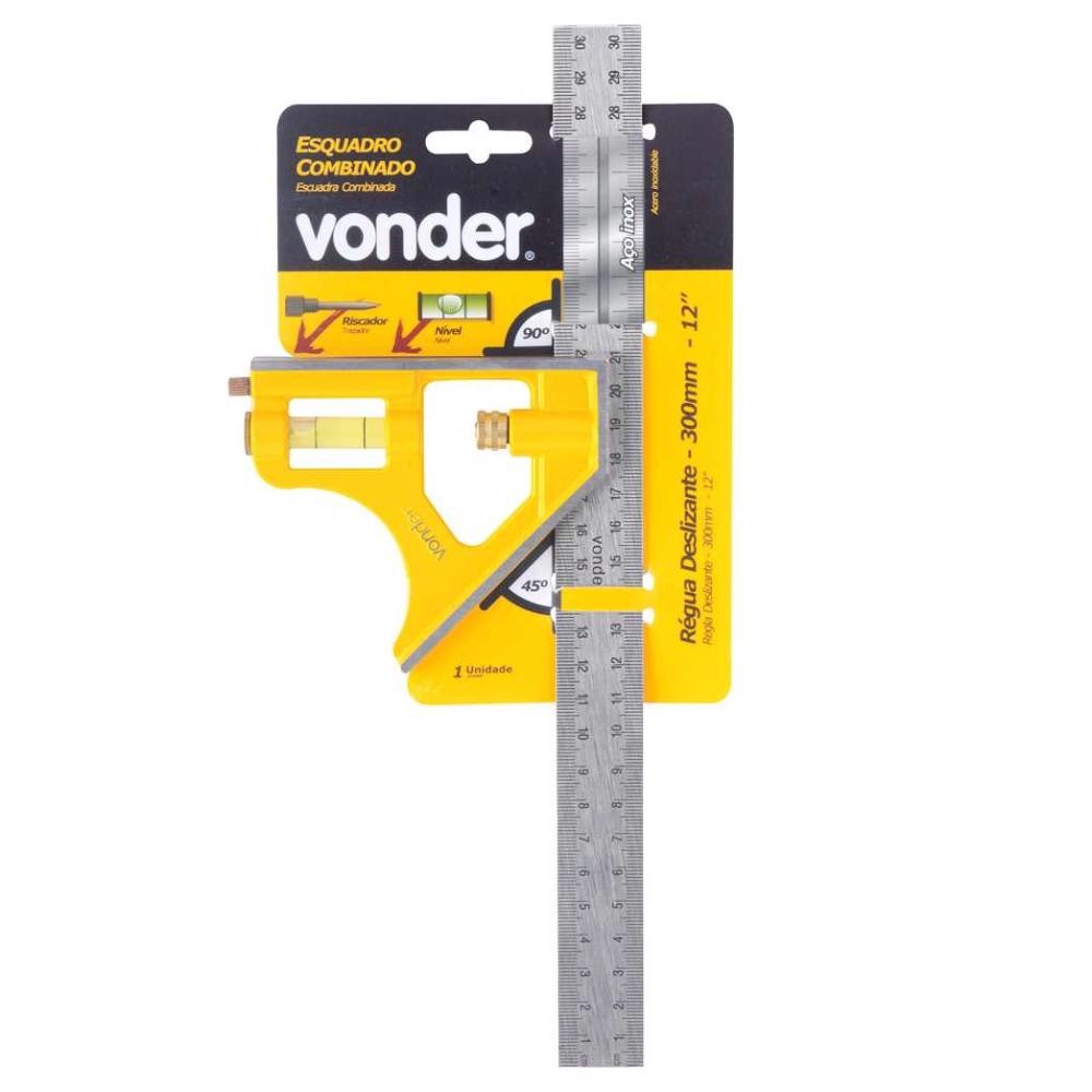 Esquadro Combinado 12 Pol com Régua Inoxidável VONDER em Oferta na Shopee