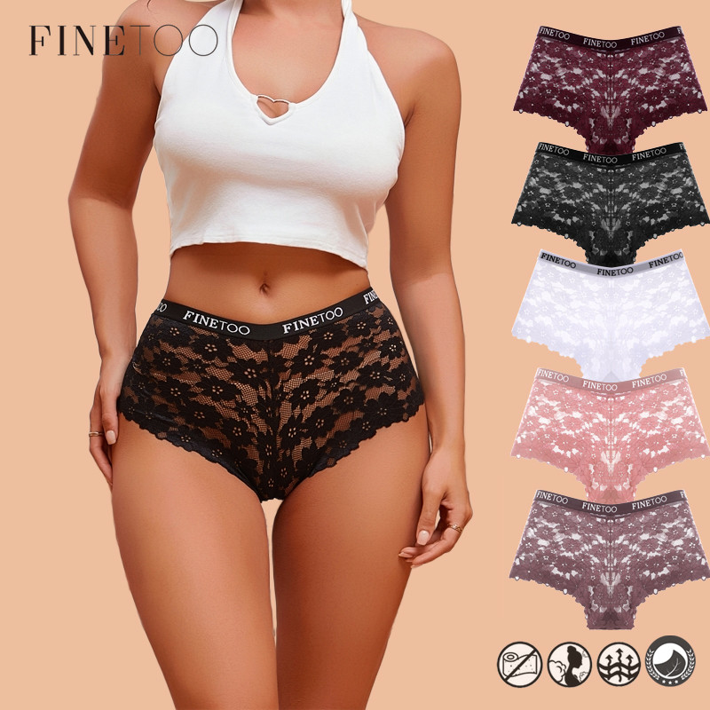 FINETOO Shorts Boxer De Renda Para Mulheres Calcinha Estampada Cinto Sexy Lingerie De Algodão em Oferta na Shopee