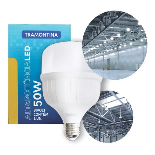 Lâmpada Led De Alta Potência 50w 6500k Bivolt E27 Tramontina Luz Branco-Frio 110v/220v em Oferta na Shopee