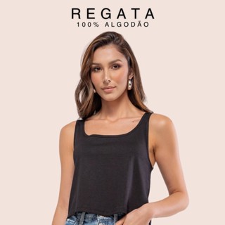 Regata Cropped Feminina 100% Algodão Soltinha Confortável Alça Fica Treino Academia Casual em Oferta na Shopee