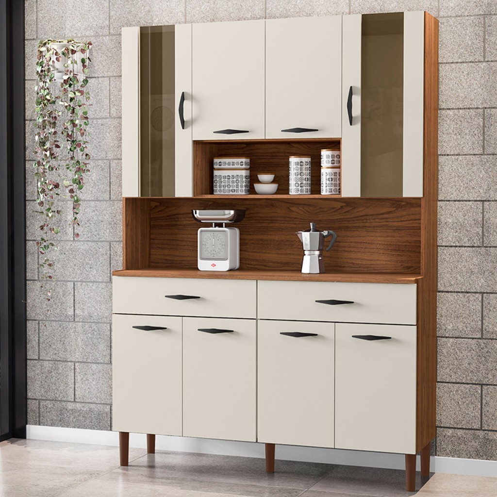 Armário de Cozinha Golden 8 Portas 2 Gavetas com Vidro - Home & Living