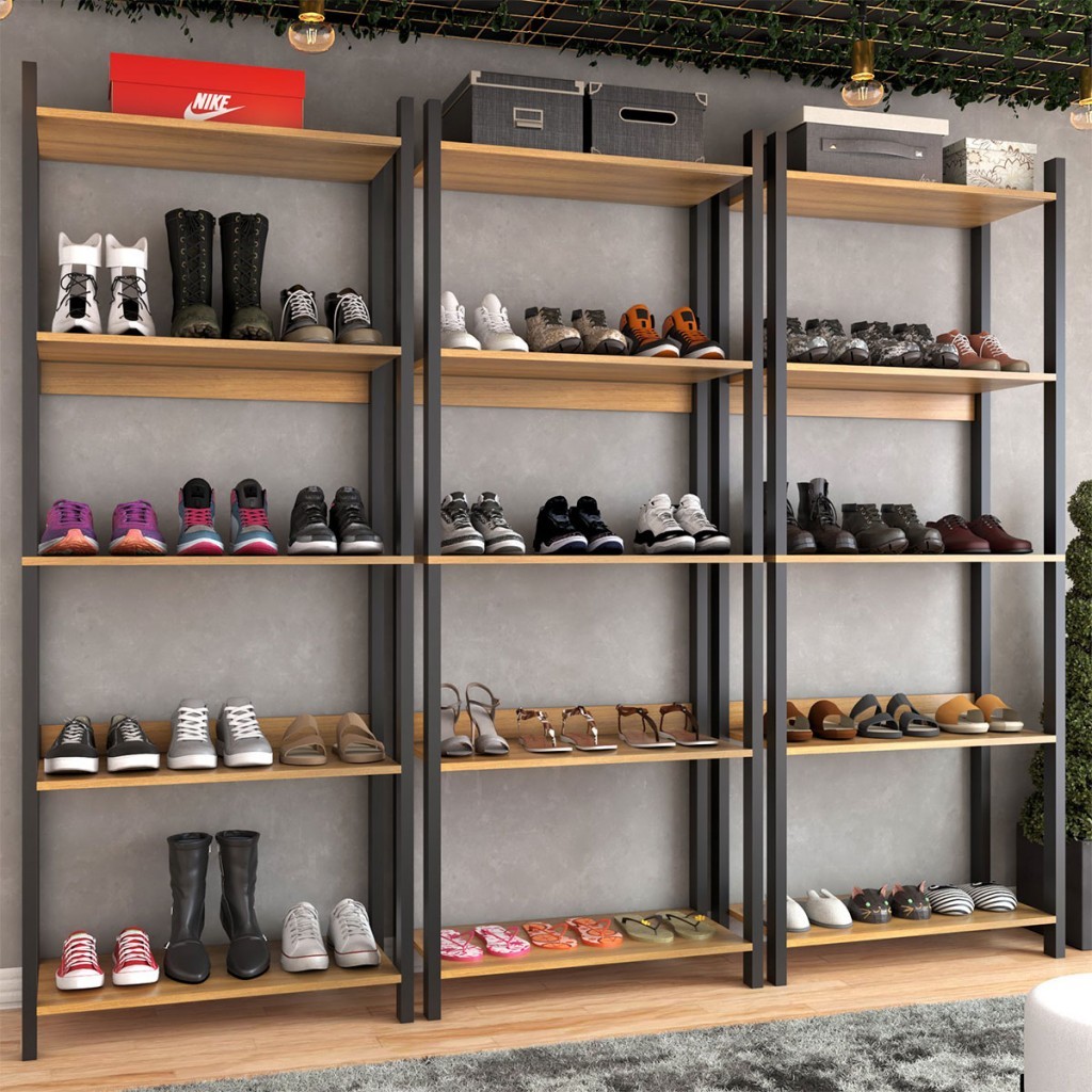 Sapateira Jordan Estilo Industrial 30 Pares Freijó/Black - Panorama Móveis em Oferta na Shopee