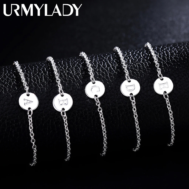 URMYLADY 925 Prata Esterlina 26 Letras Mulheres Homens Corrente Pulseira Tornozeleira Casamento Personalidade Jóias