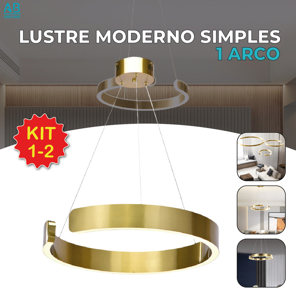 Luminária Pendente Lustre Led Anel Dourado Moderno Luxo 3 Cores de Luz 110V-220V Bivolt em Oferta na Shopee