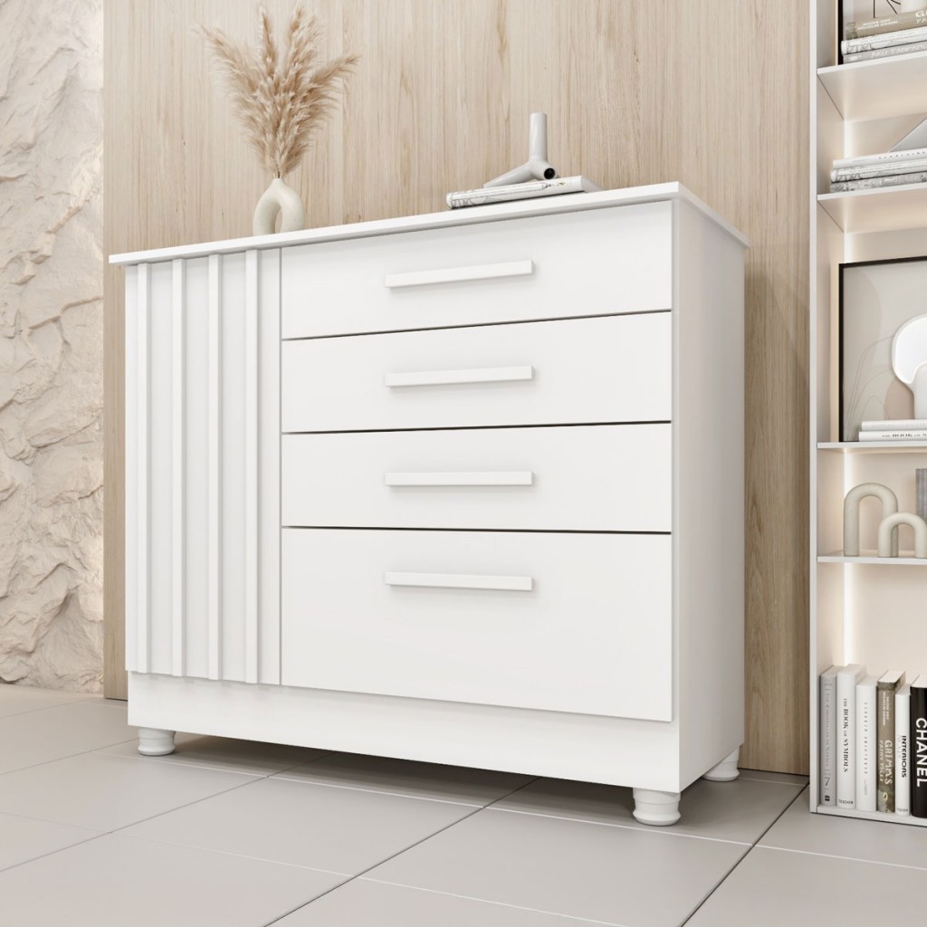 Cômoda Sobral 1 Porta 4 Gavetas Ripado em Oferta na Shopee