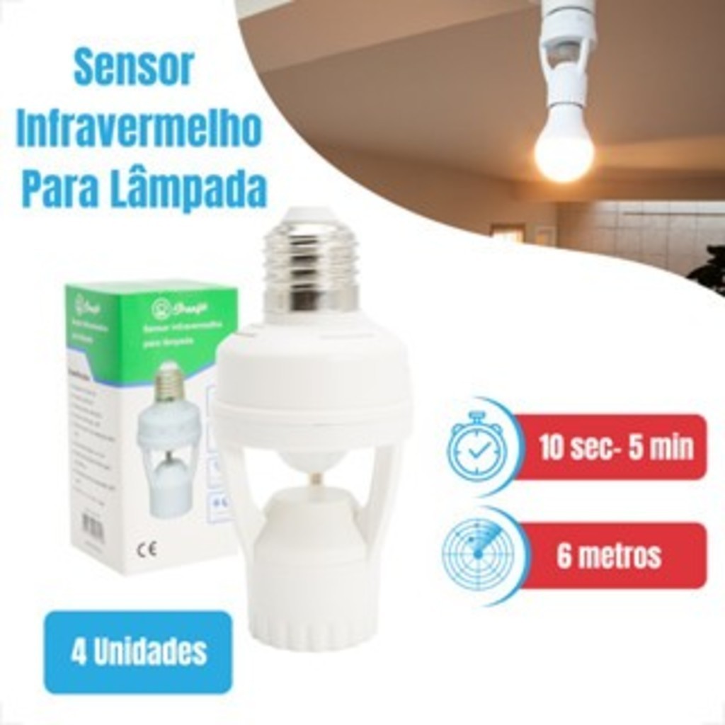 Kit 5, 10 Suporte Lâmpada Sensor de Movimento Soquete E27 Presença Infravermelho Bivolt 5UN 10UN Luminax