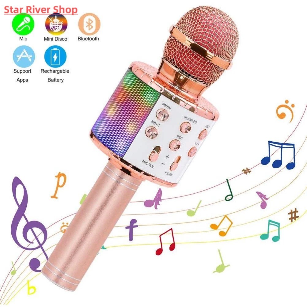 Microfone de karaokê leve e conveniente, Bluetooth, efeitos sonoros, modo de gravação, função selfie