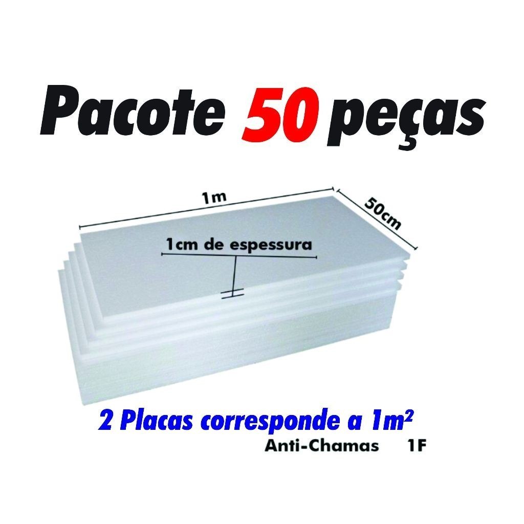 50 Placas De Isopor Antichamas Espessura 10mm ( 1cm ) - 100x50x1cm - Para forro