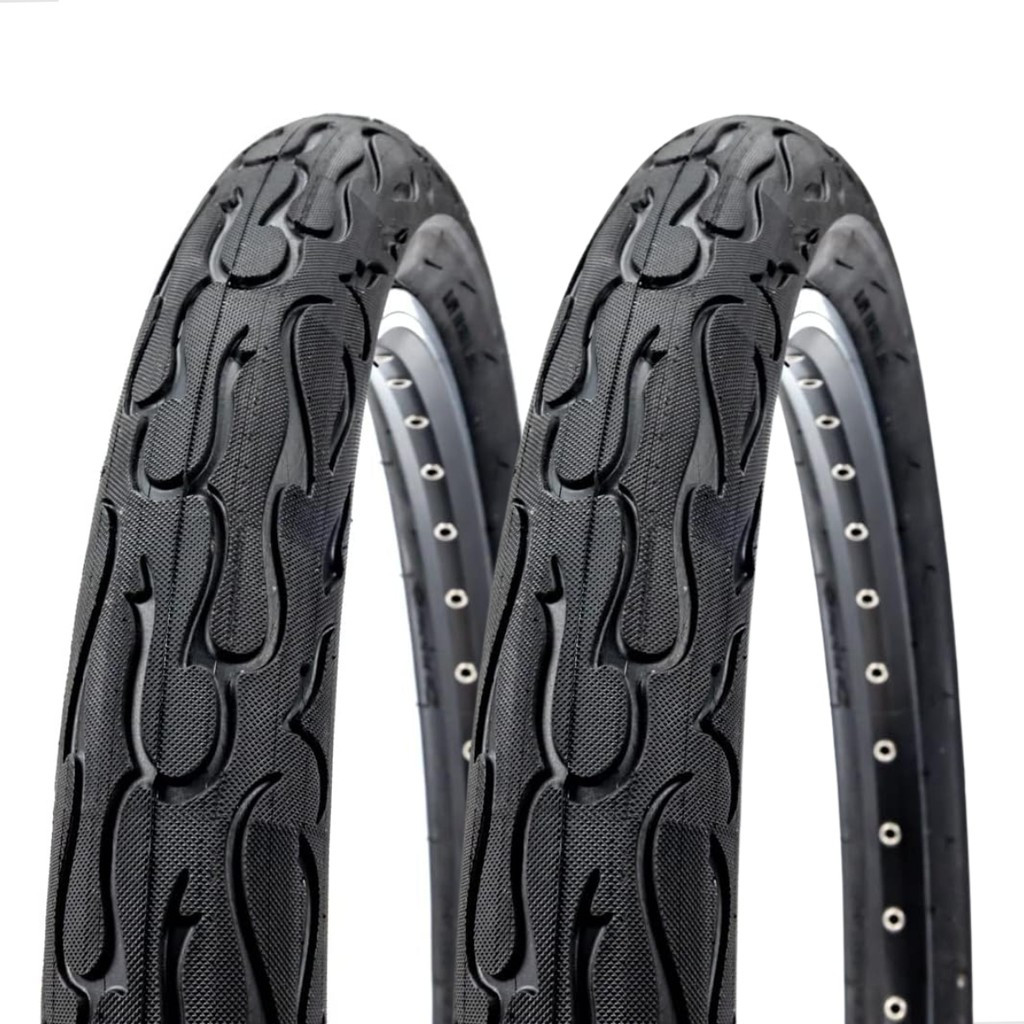 Par Pneu Paco Fire Aro 26 X 2.125 Slick Flame P/ Bike Preto