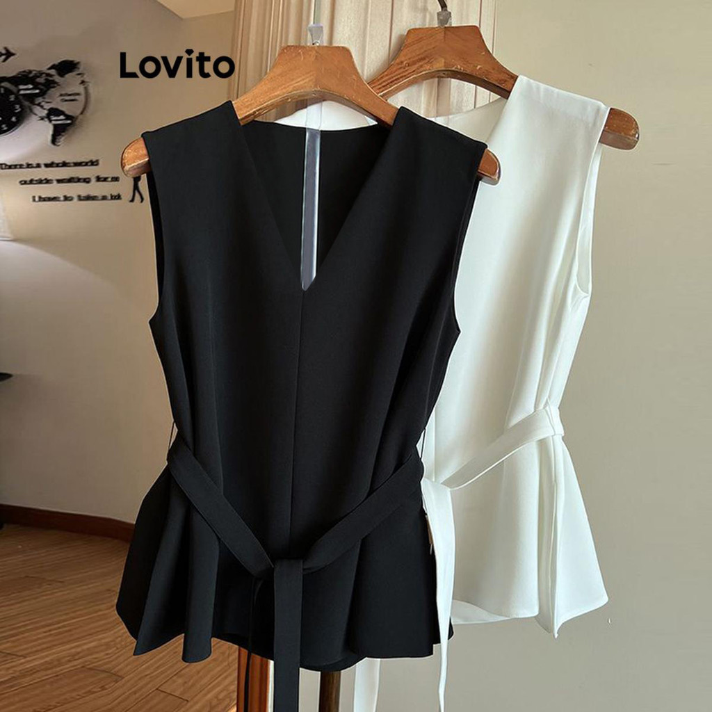 Lovito Blusa Casual Blusa Lisa Com Cadarço Para Mulheres LNE49414 - Women Clothes