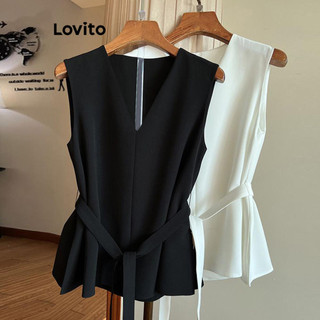 Lovito Blusa Casual Lisa Com Zíper E Renda Para Mulheres LNE49414 em Oferta na Shopee