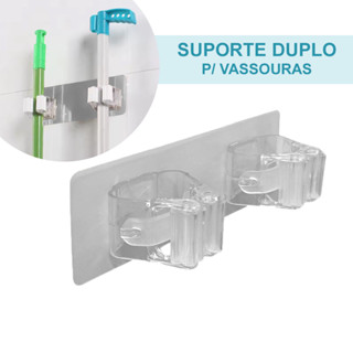 Suporte Adesivo Duplo Vassoura Rodo Mop Transparente em Oferta na Shopee