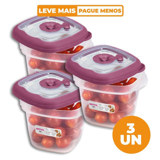 Kit 3 Potes Plásticos Quadrados Herméticos Açaí 450ml Flor Sanremo