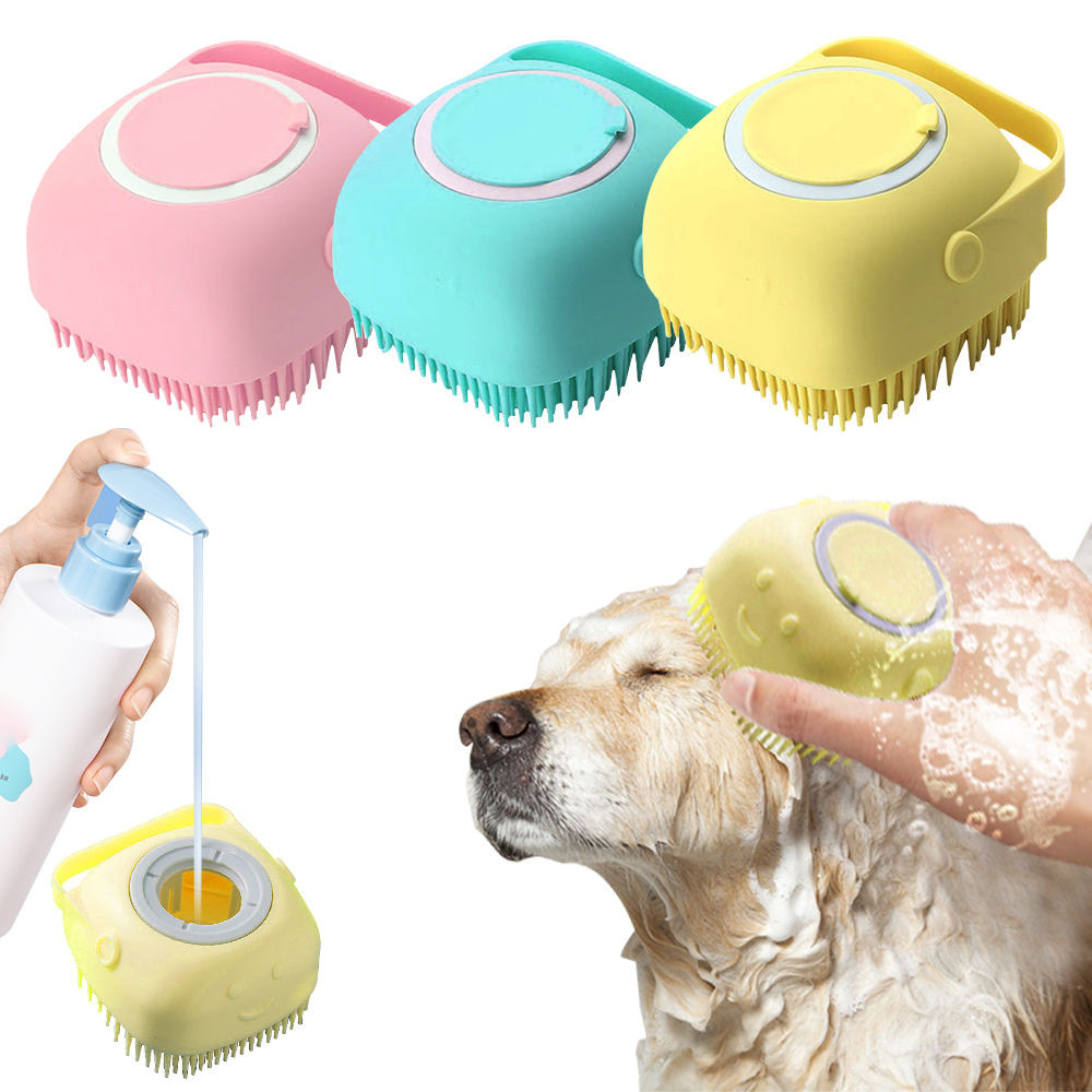 Esponja Escova Pet de Silicone para Banho para cães gatos cachorros dispenser de Shampoo