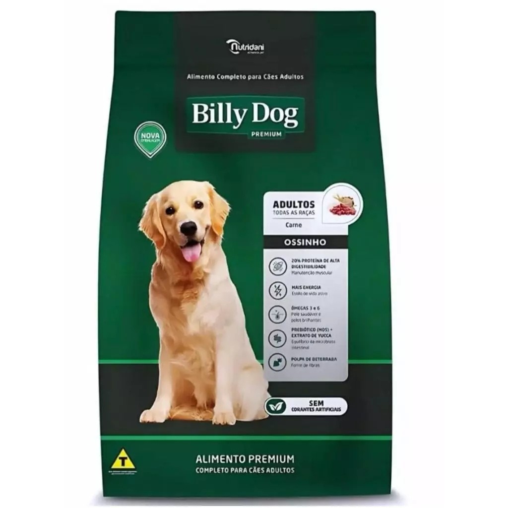 Ração Billy Dog ossinho premium carne 7kg,15kg e 25kg C/BRINDE em Oferta na Shopee