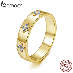 Bamoer 925 Prata Esterlina Anel Cor Ouro Sorte Trevo De Quatro Folhas Moissanite Moda Jóias Presentes Para Mulher