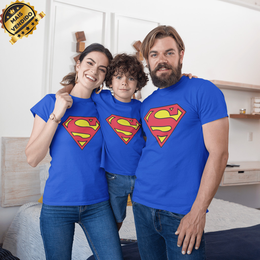 Camiseta Feminina e Masculina Super Pai Super Mãe Super Filho Super Filha Familia Presente