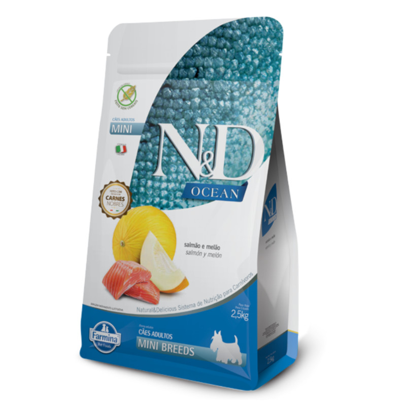 Ração N&D Ocean para Cães Adultos Mini Breeds 800gr Sabor Salmão e Melão em Oferta na Shopee