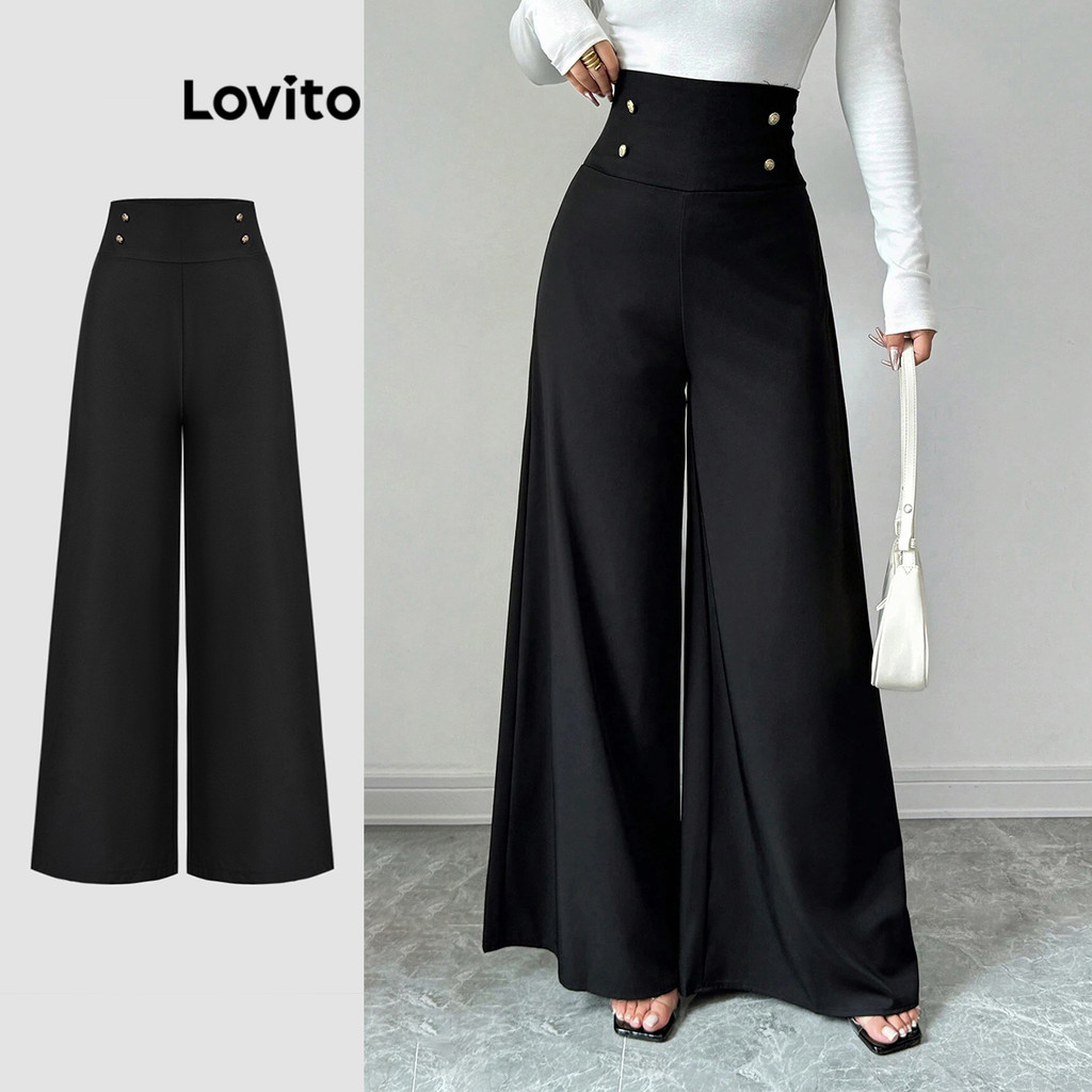 Lovito Calça Elegante Com Botão Liso E Zíper Verão/Primavera Para Mulheres L120LD1037 em Oferta na Shopee