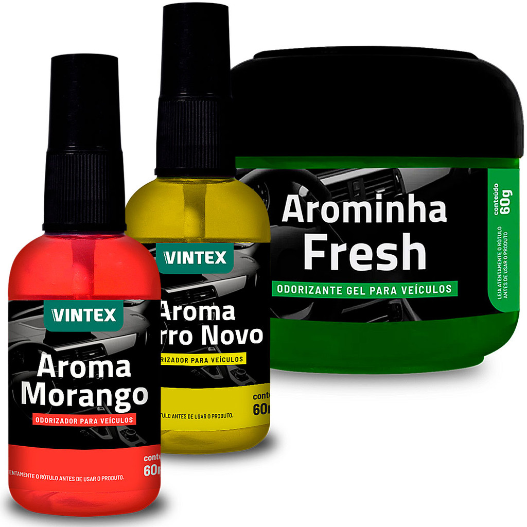 Kit 3 Aromatizantes Carro Novo Cheirinho Morango Spray Fresh Vonixx Vintex Gel Autmotivo