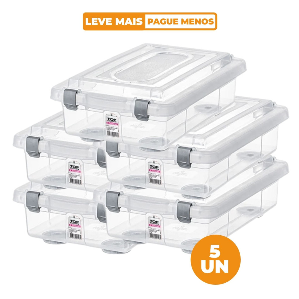Kit Caixa Organizadora Transparente 2,3L 5 unidades Top Stock Sanremo - Home & Living