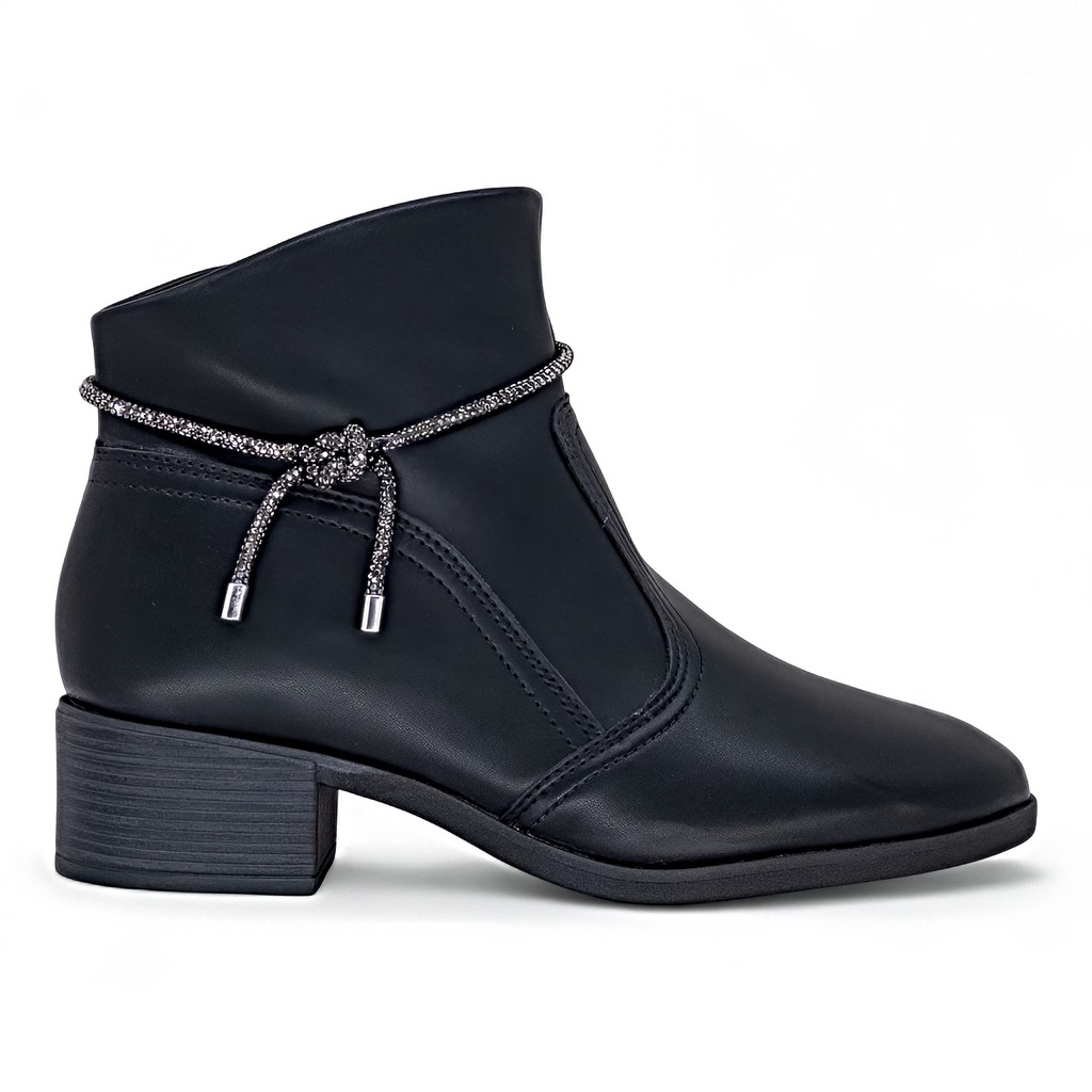 Bota Beira Rio Feminina Cano Curto Salto Grosso Brilho Macia Original - Women Shoes