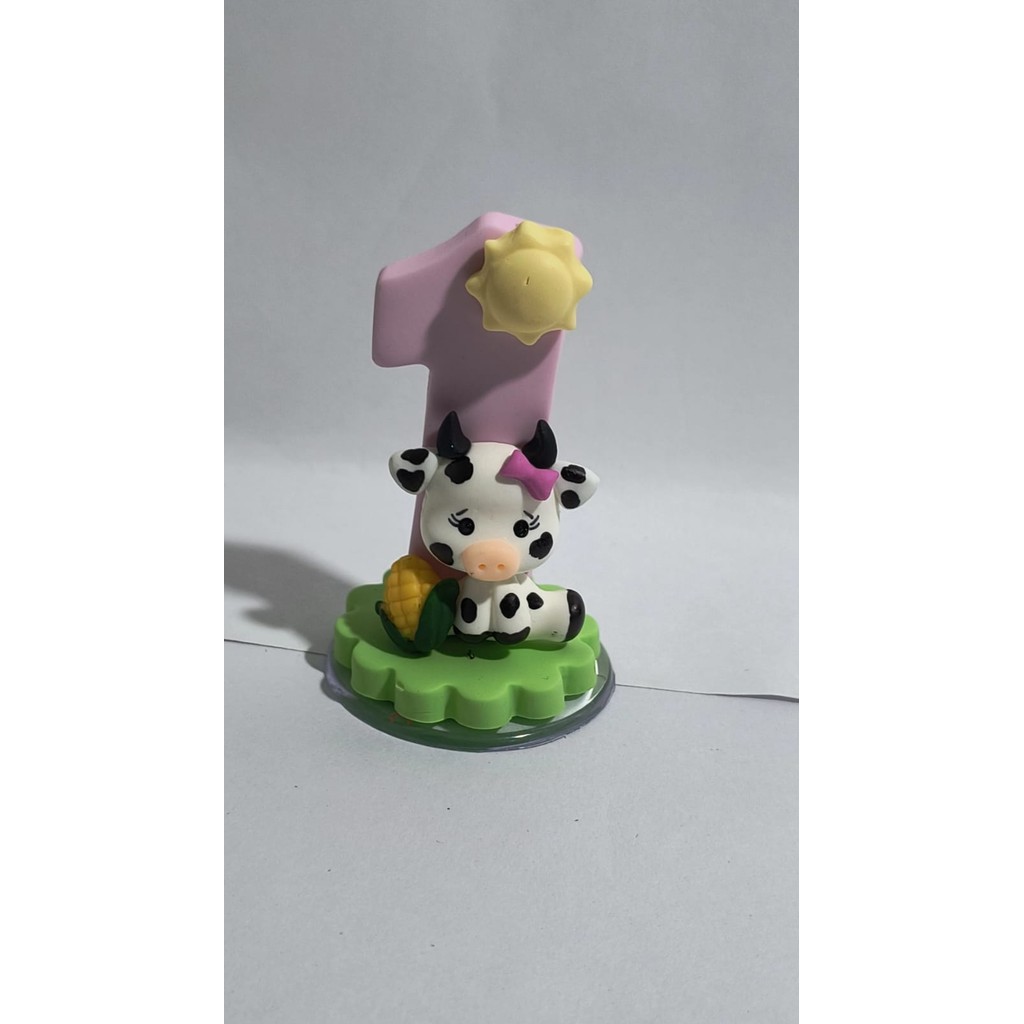 Vela Vaquinha ROSA  em Biscuit COM PAVIO MAGICO