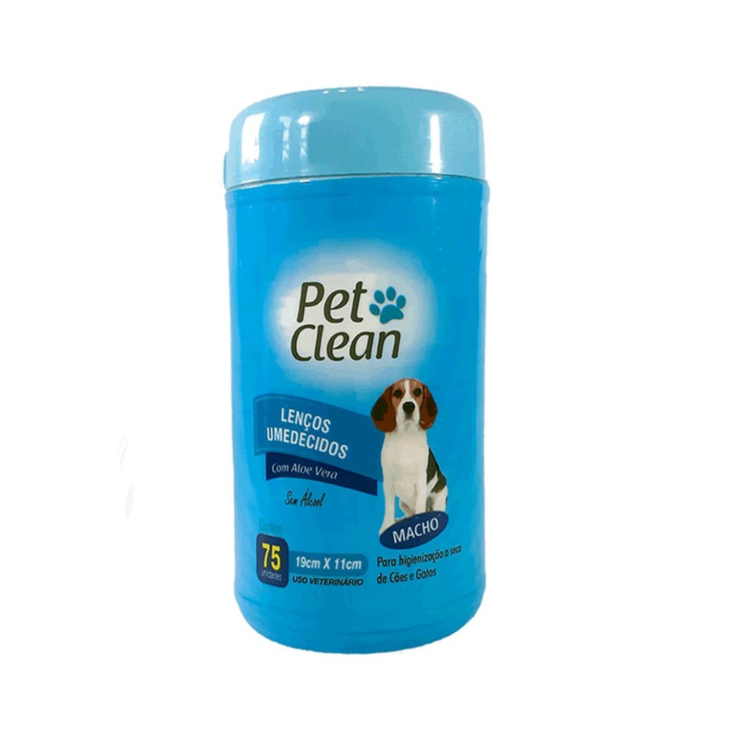 Lenço Umedecido Macho Cães e Gatos 75 unidades - Pet Clean em Oferta na Shopee
