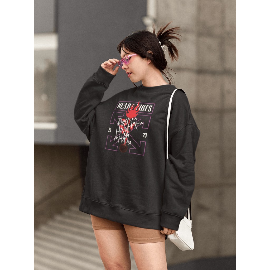 Moletom Blusa de Frio Básico Estiloso Feminino Estampado Gola Redonda Confortável 100% Algodão - Heart Vibes