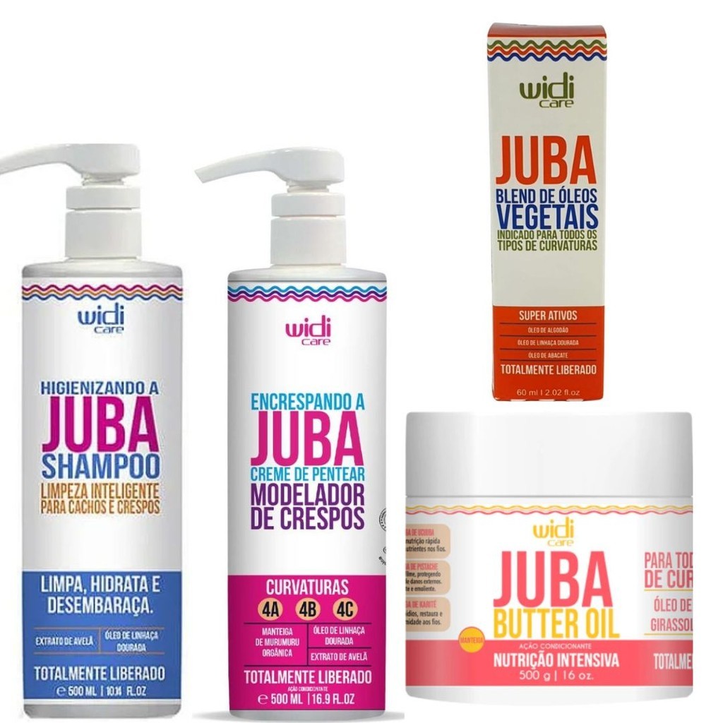 Kit Juba Shampoo 500ml,  Encrespando  500ml, mascara butter oil e  blend  de oleos widi care em Oferta na Shopee