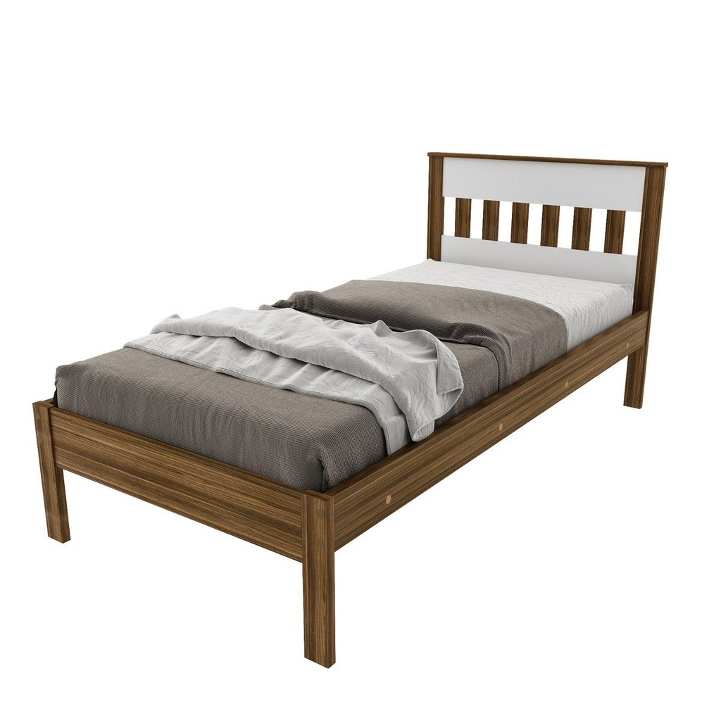 Cama de Solteiro para Colchão 88 x 188 cm Multimóveis CR35010 Nogal/Branca em Oferta na Shopee