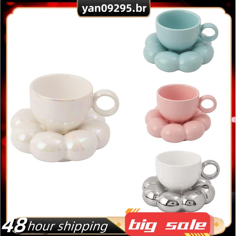 Conjunto De Xícara E Pires De Café Com Flores , Caneca Fofa , De Cerâmica Girassol , Xícaras Leite 6.7 Onças
