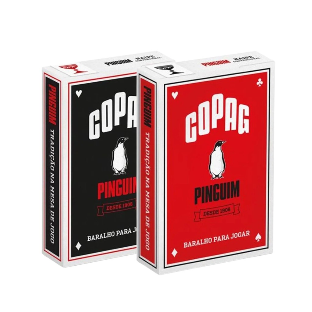 Kit 2 Baralhos Cartas Cacheta Pinguim Preto Vermelho Copag