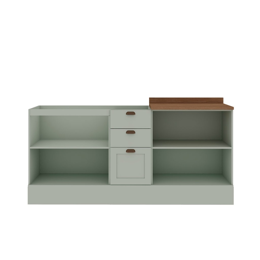 Detalhes do Balcão de Cozinha Iluminata 4 Portas 3 Gavetas 100% Mdf Mint/ébano - Genialflex