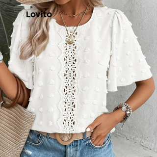 Lovito Blusa elegante jacquard de renda lisa para mulheres LBL16725 em Oferta na Shopee