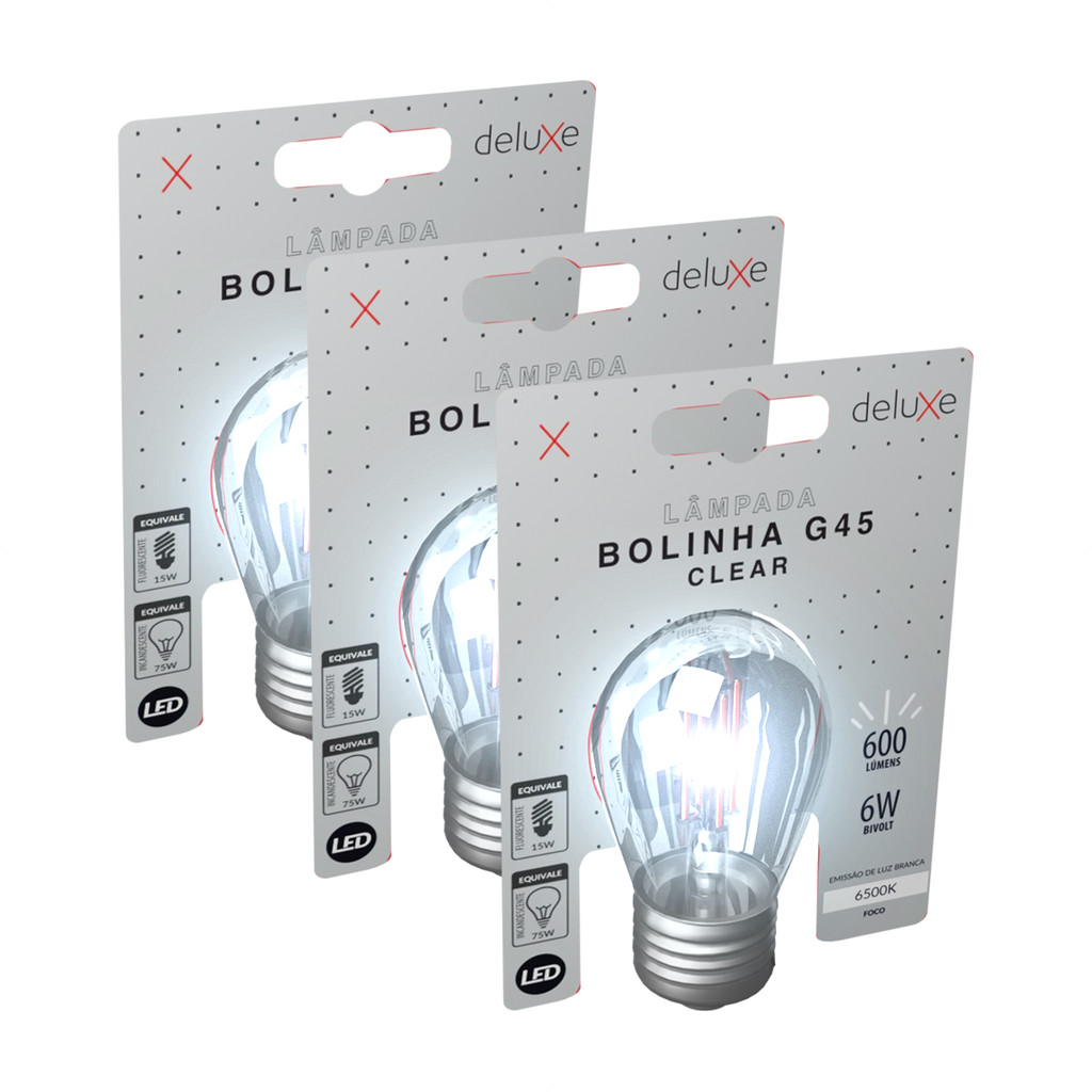 Kit 3 Lampada Led Bolinha G45 Clear 6w 6500K E27 Deluxe