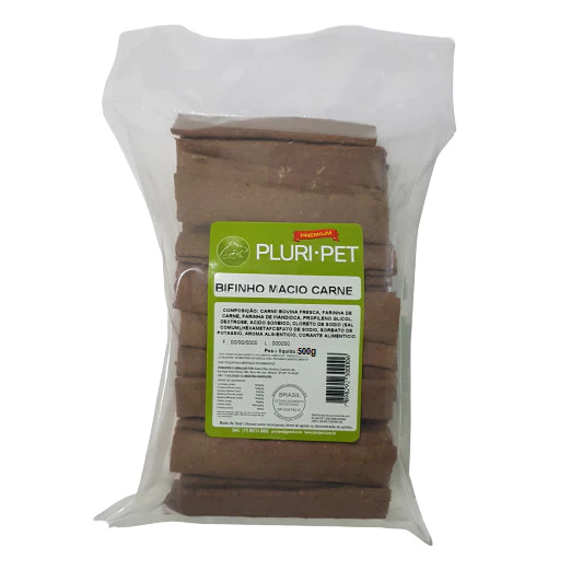 KIT 03 UNID - Bifinho Macio - PLURI-PET - Sabor Carne Defumada e Frango - 500g