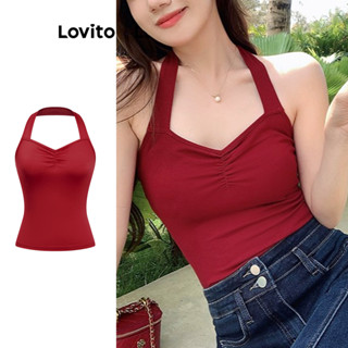 Lovito Regata Casual Lisa Com Franzido Para Mulheres L108ED1028 em Oferta na Shopee