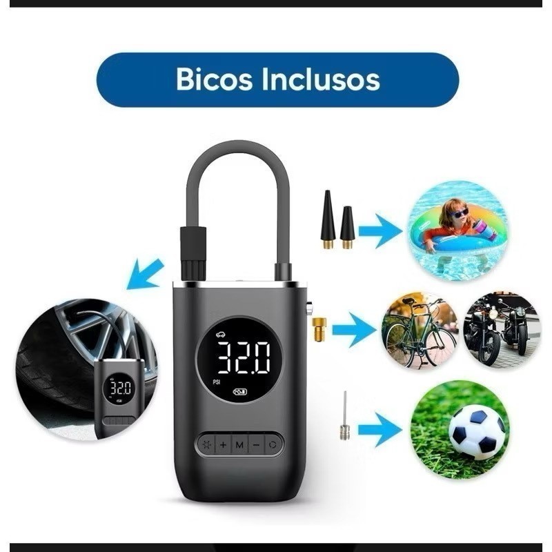 Mini Compressor de Ar Portatil Recarregavél Digital USB Calibrador Pneu Envio Imediato