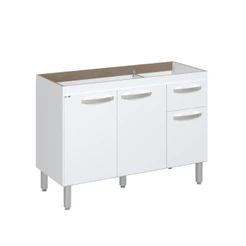 Balcão Flat De Cozinha Para Pia 3 Portas 1 Gaveta Rorato Branco