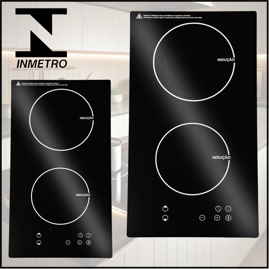 Cooktop de Indução Elétrico 3500W 2 Bocas Vitrocerâmica Preto Inmetro