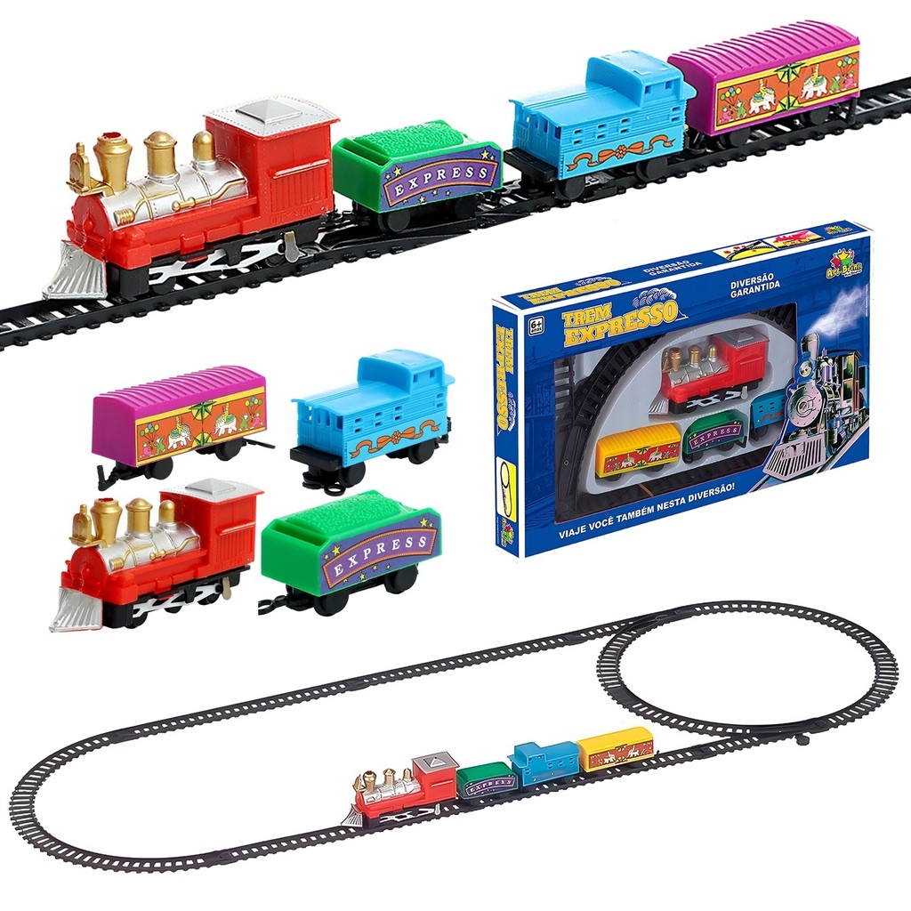 Trem Elétrico Locomotiva Com Pista Vagões Miniatura Infantil Trilho Trenzinho Art Brink