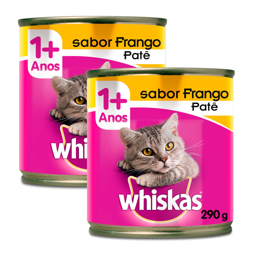 Ração para Gatos Whiskas Adulto 1+ Anos Patê Sabor Frango Lata 290g | Kit com duas unidades - Pets