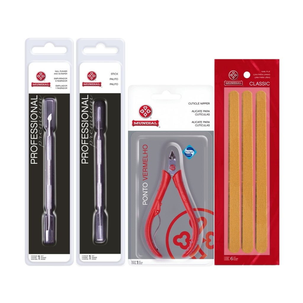 Kit Alicate 171 Palito E Espátula Inox 6 Lixas Unha Mundial